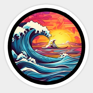 Vibrant Sunset Surf with Majestic Ocean Waves Sticker